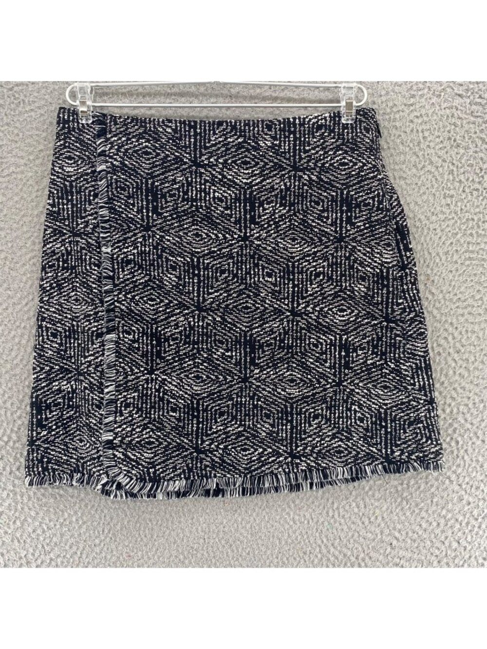 Banana Republic Skirt Womens 6 Black Diamond Textured Mini Faux Wrap Fringe Trim